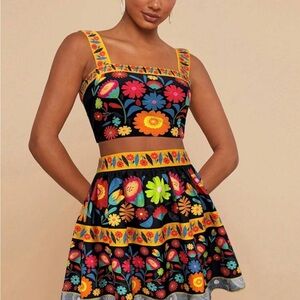 Floral Embroidered Black Skirt and top